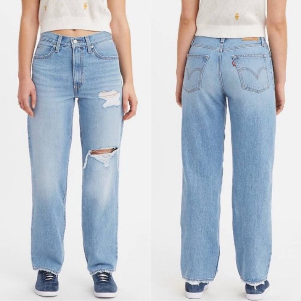 LEVI'S 94 Baggy Jeans Women's Size 24 Medium wash denim distressed straight leg